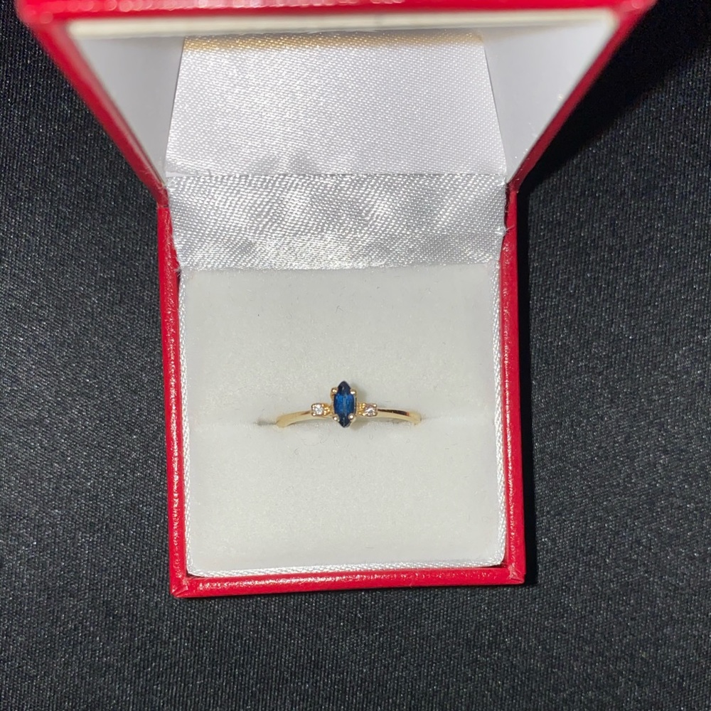14k Yellow Gold Blue Sapphire and Diamond Ring